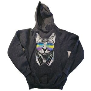 Jerzees NuBlend Youth‎ Hoodie Cat DJ Graphic Pullover Sweatshirt XL